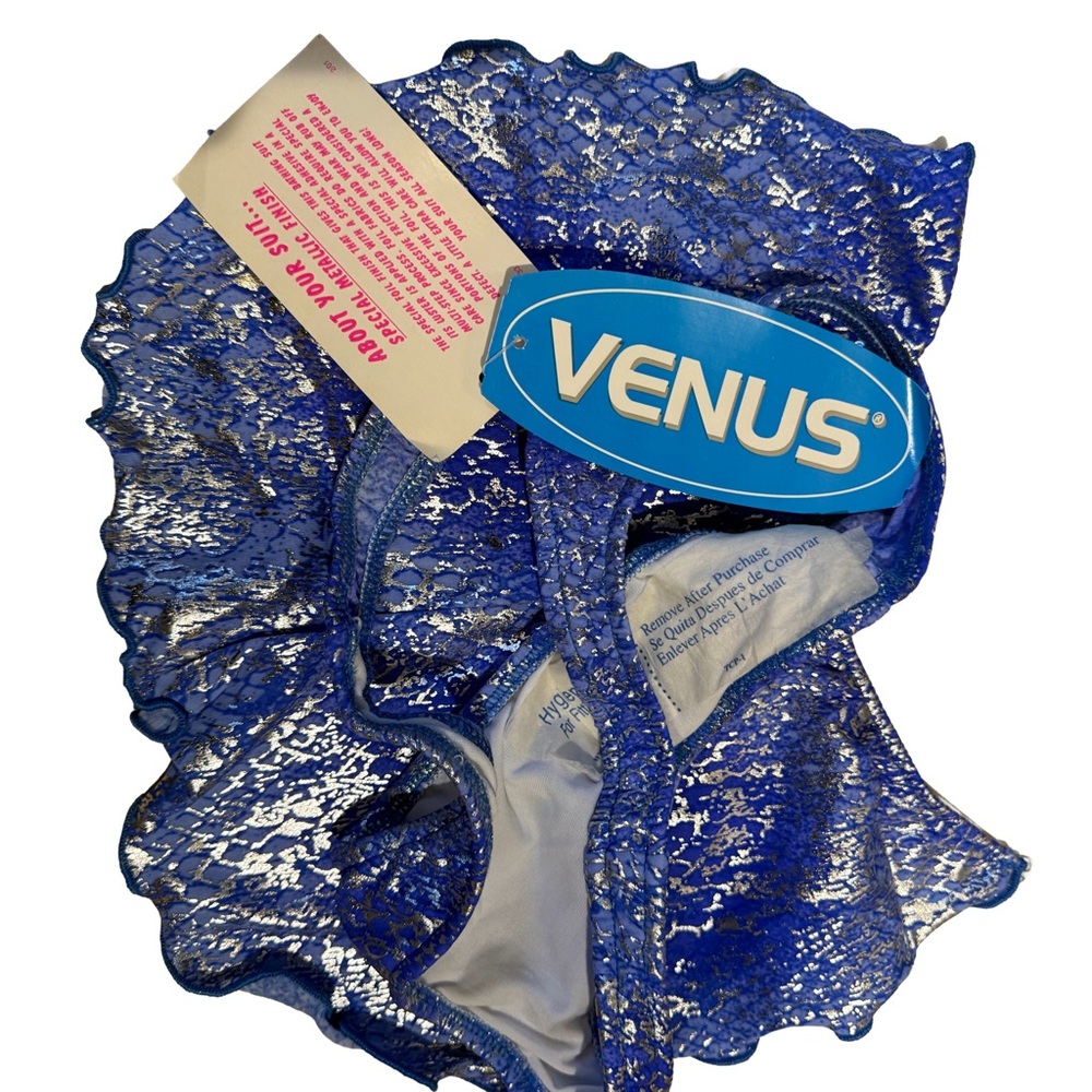 Venus Blue Metallic Snakeskin V String Thong Bottom with Removable Cover - Picture 6 of 6